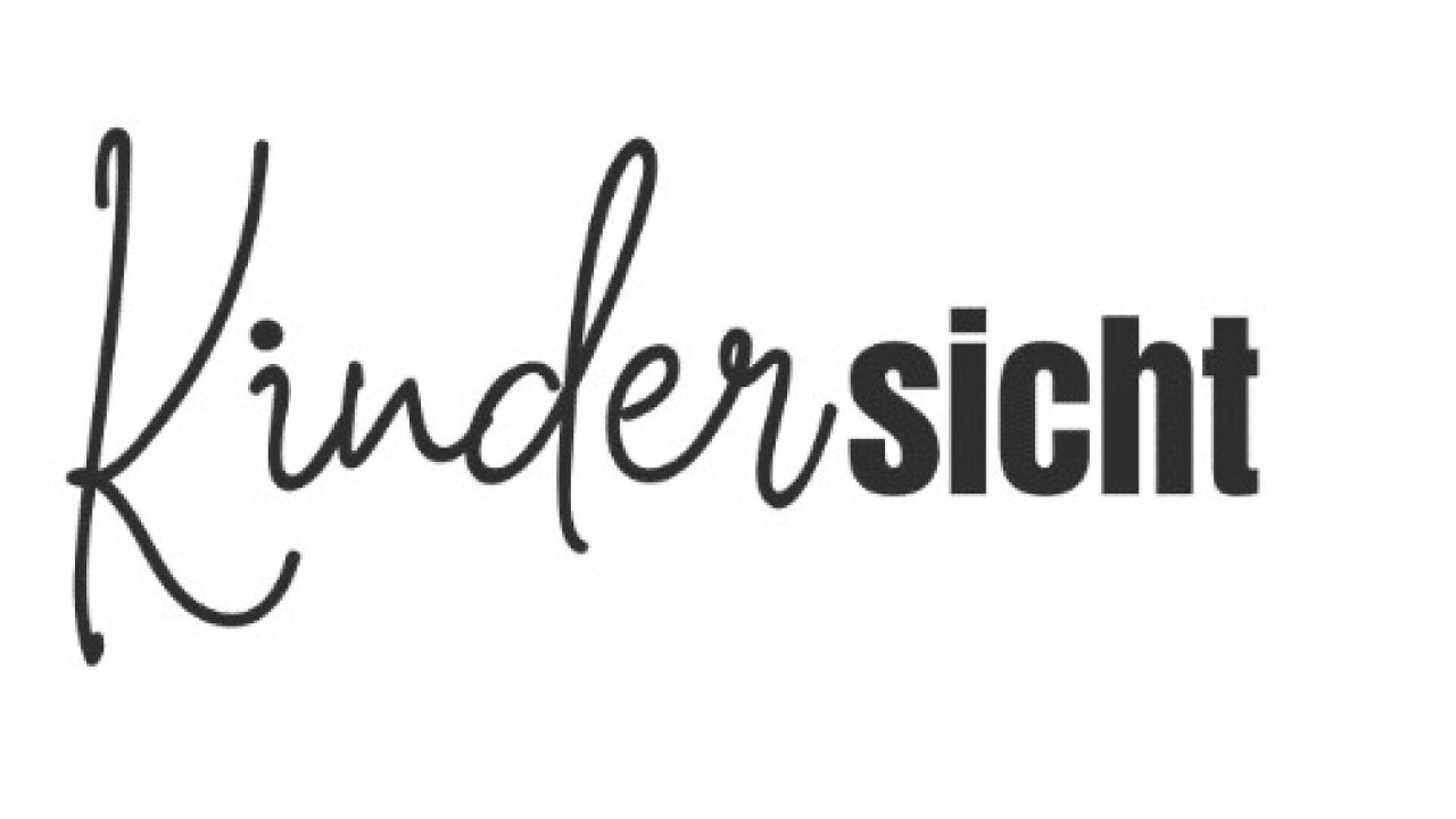 The image shows the word Kindersicht with Kinder in a cursive, handwritten style and sicht in bold, black, sans-serif font on a white background.