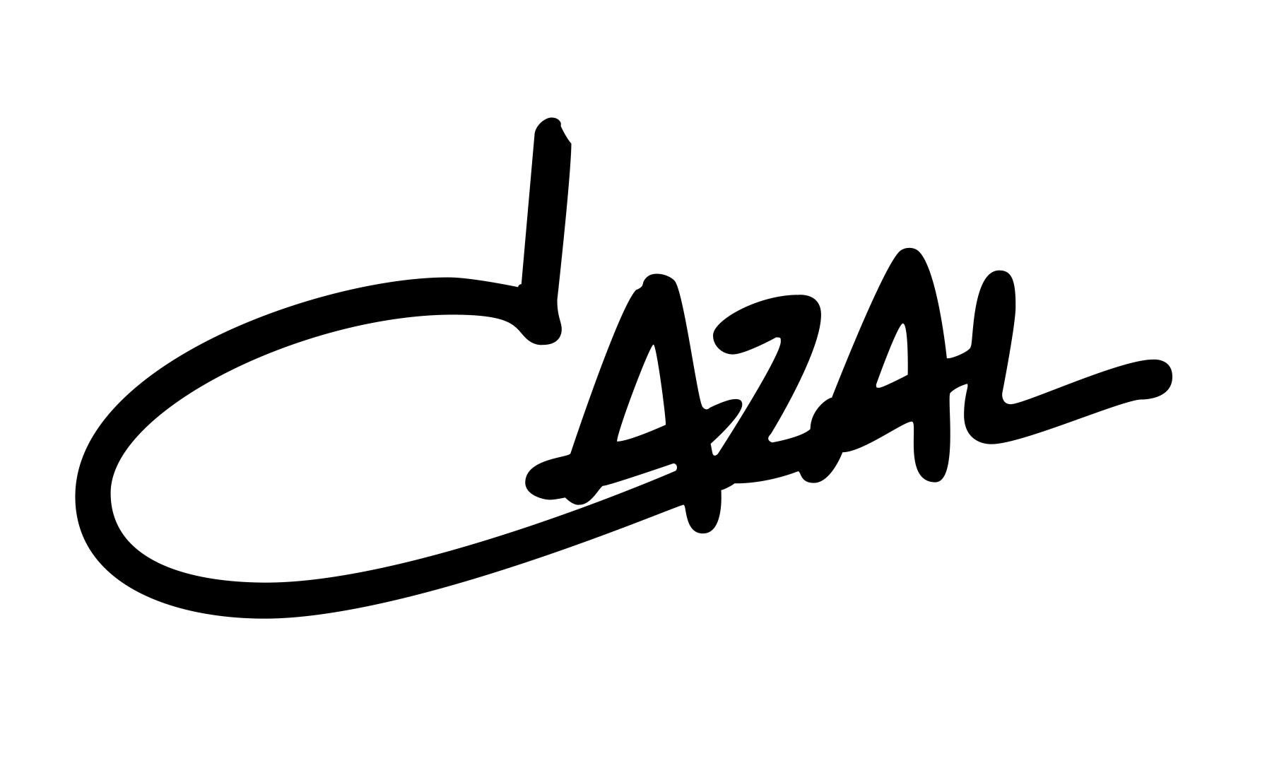 The image shows the word Cazal written in bold, black, stylized cursive lettering on a white background.