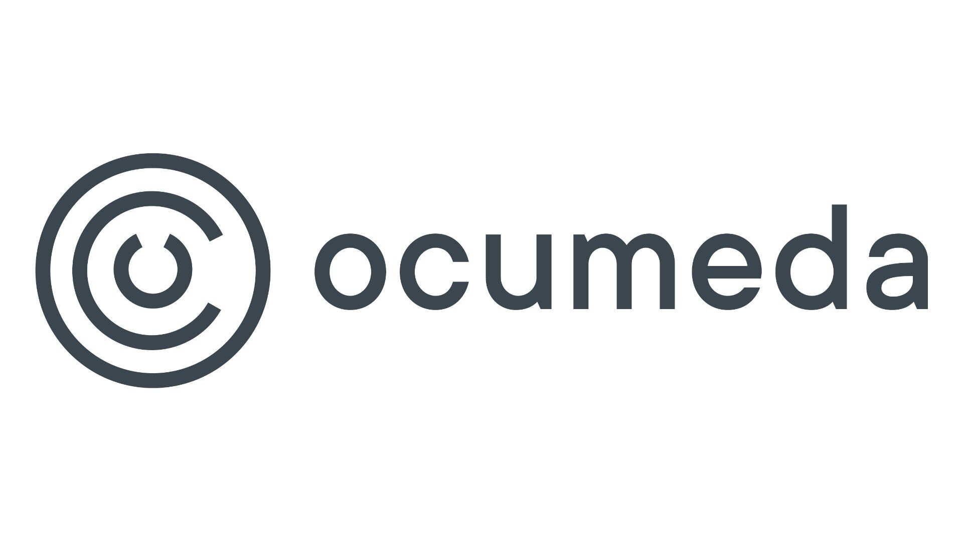 Logo for ocumeda featuring a stylized circular icon with concentric rings and a central dot, followed by the brand name ocumeda in lowercase, modern sans-serif font on a white background.