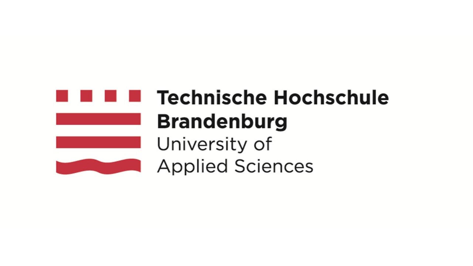 Logo of Technische Hochschule Brandenburg University of Applied Sciences, featuring red geometric lines and waves on the left and the universitys name in black and red text on the right.